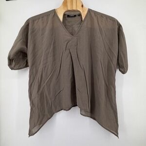 Threads by Saks Fifth‎ Avenue Women's XL Brown Silk Cotton V Neck Tunic Top